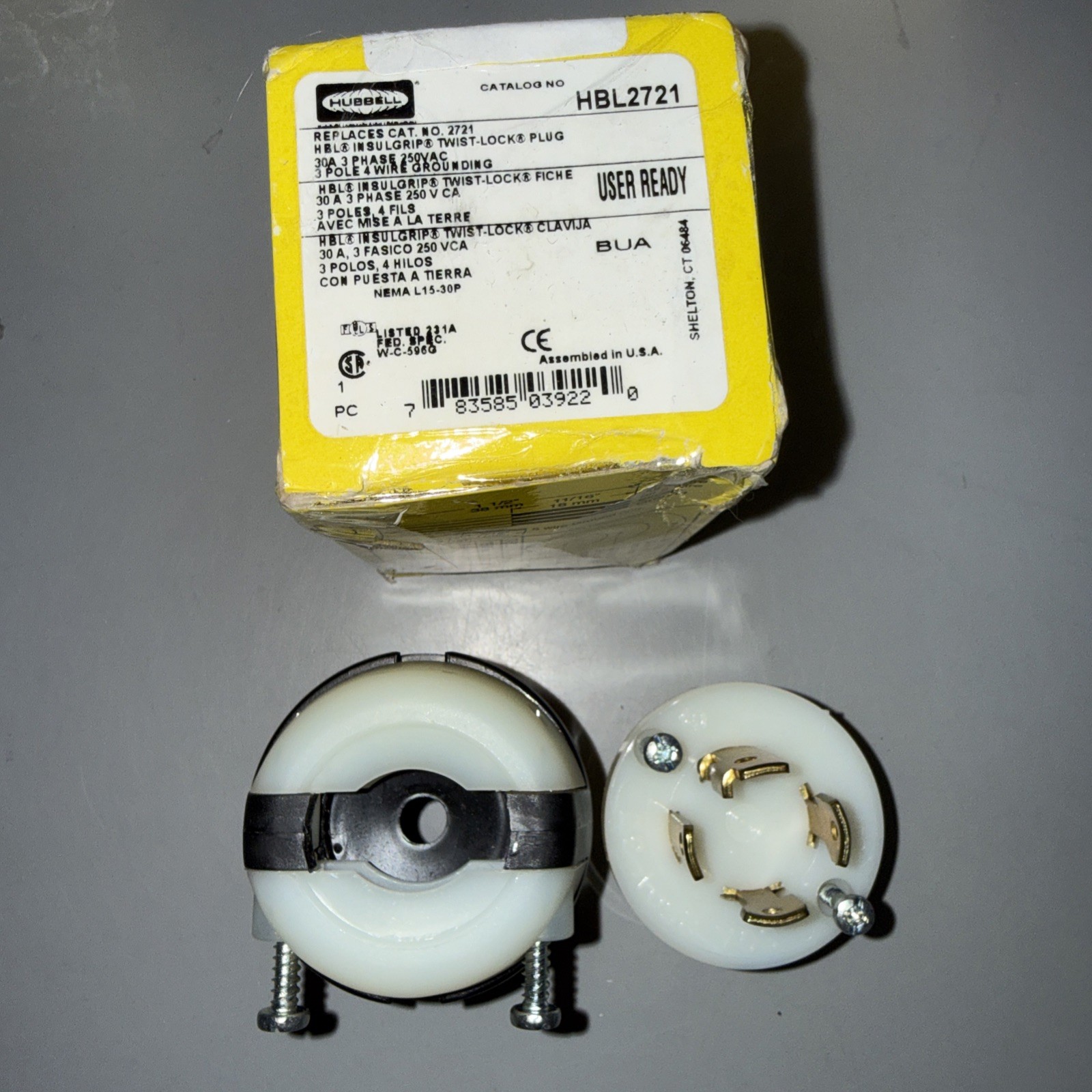 Hubbell HBL2721 Twist-Lock Plug 30A 250V 3 Phase NEMA L15-30P