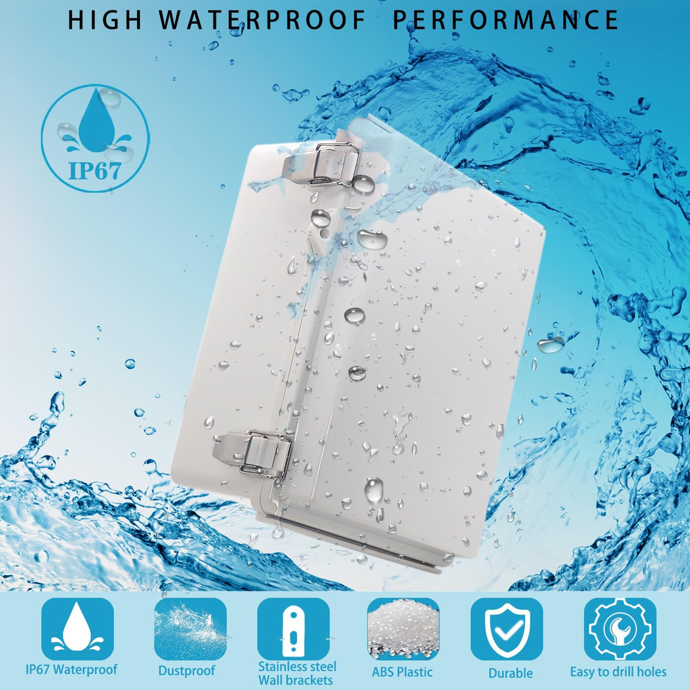 Outdoor Waterproof Junction Box IP67 ABS Plastic 8.6×6.6×4.3in Mounting Plate Gr
