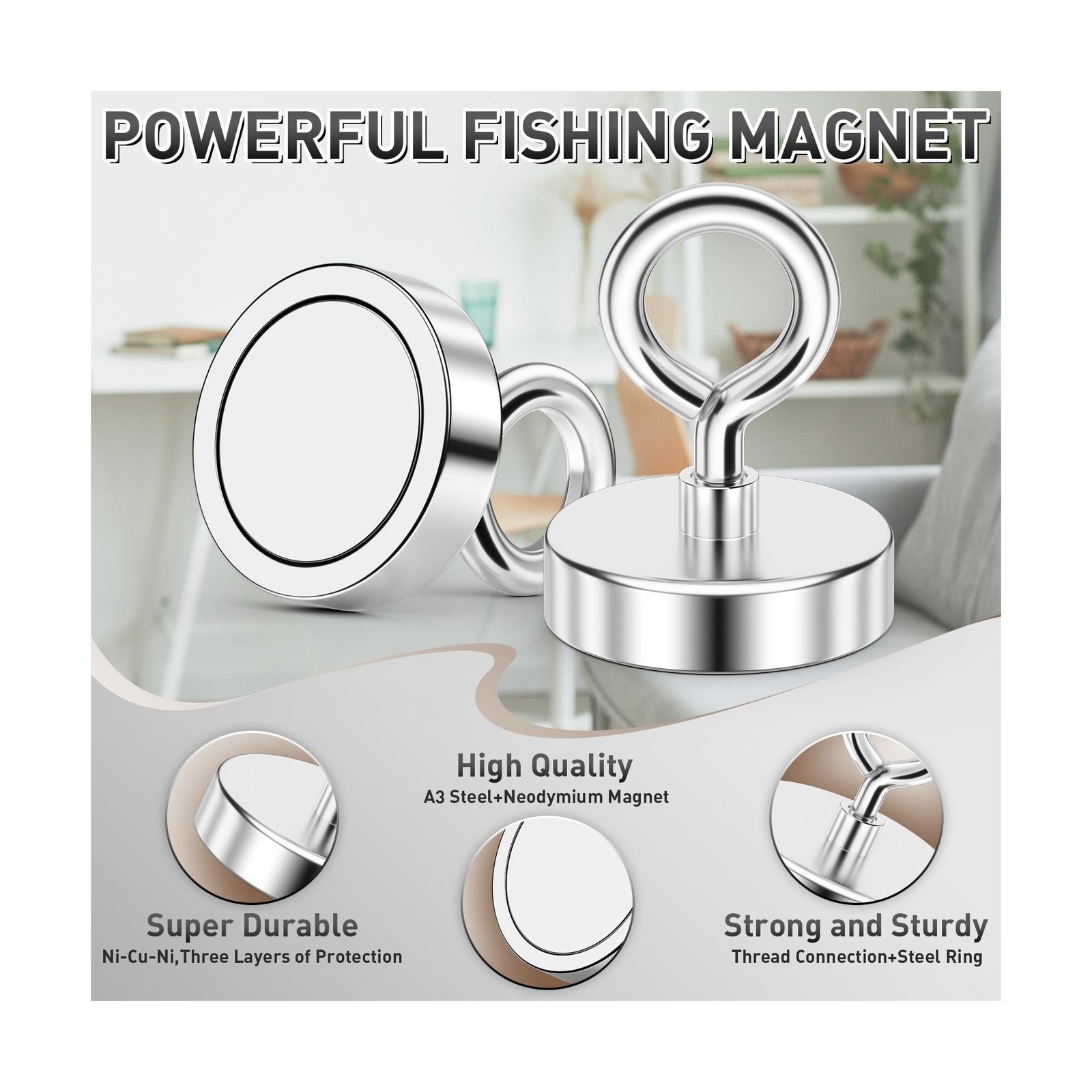 FINDMAG Neodymium Fishing Magnet, 150 LBS Pulling Force Strong Magnet with Li…