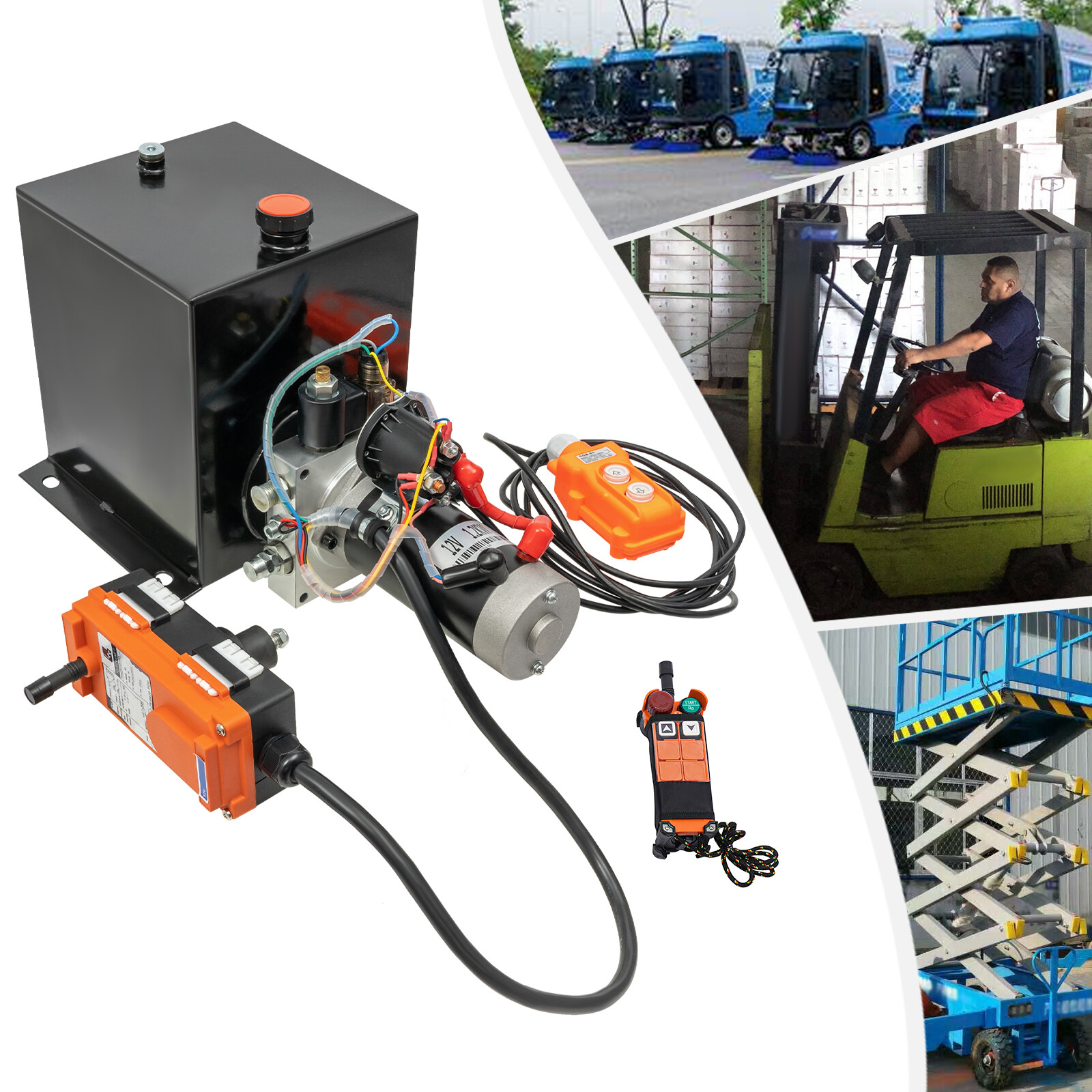 8QT Single Acting Hydraulic Pump Power Unit with Wireless Remote Control 12V
