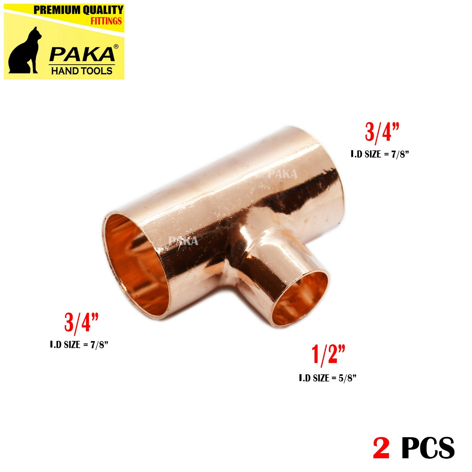 3/4″ x 3/4″ x 1/2″ Copper Tee Pressure Pipe Fitting for Plumbing – 2 PC