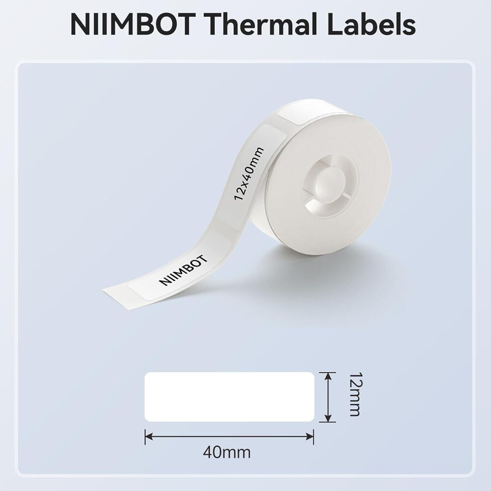 Label Maker Tape 12x40mm, 1/2 inch x 1 3/4 Label Stickers for NIIMBOT D110 D11