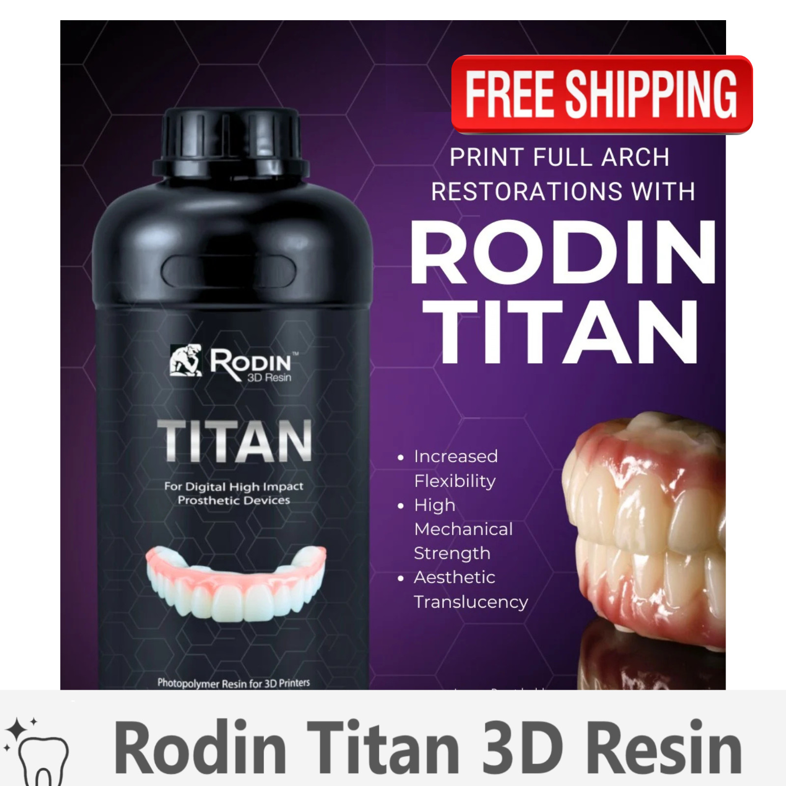 Rodin Titan 3D Printing Resin, All Shades, 300g, 600g, 1.2kg Bottle, Dental