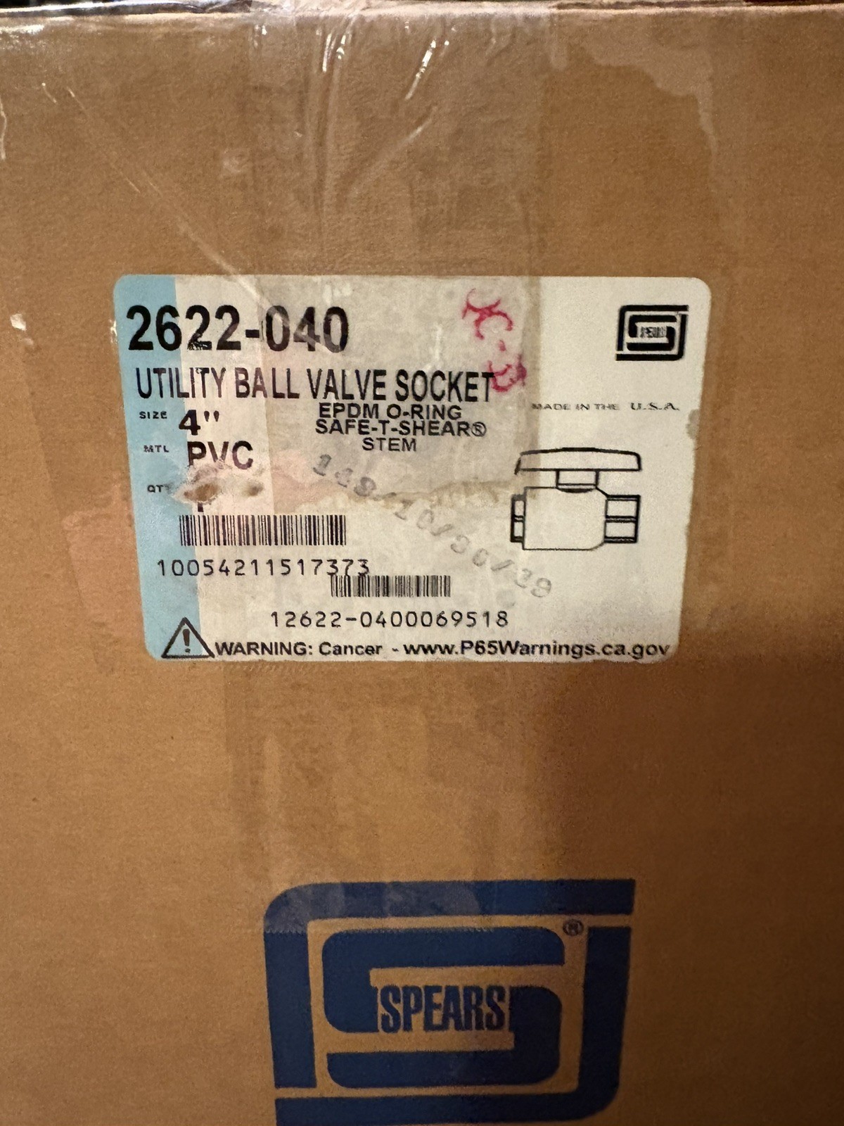 Spears 2622-040 4″ EPDM Utility Ball Valve New Old Stock.