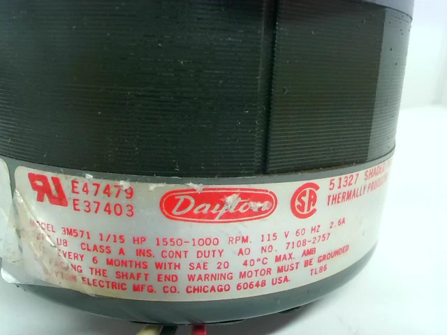 Dayton E47479/E37403 Shaded Pole Motor 3M571 1/15HP 1550-1000RPM 115V
