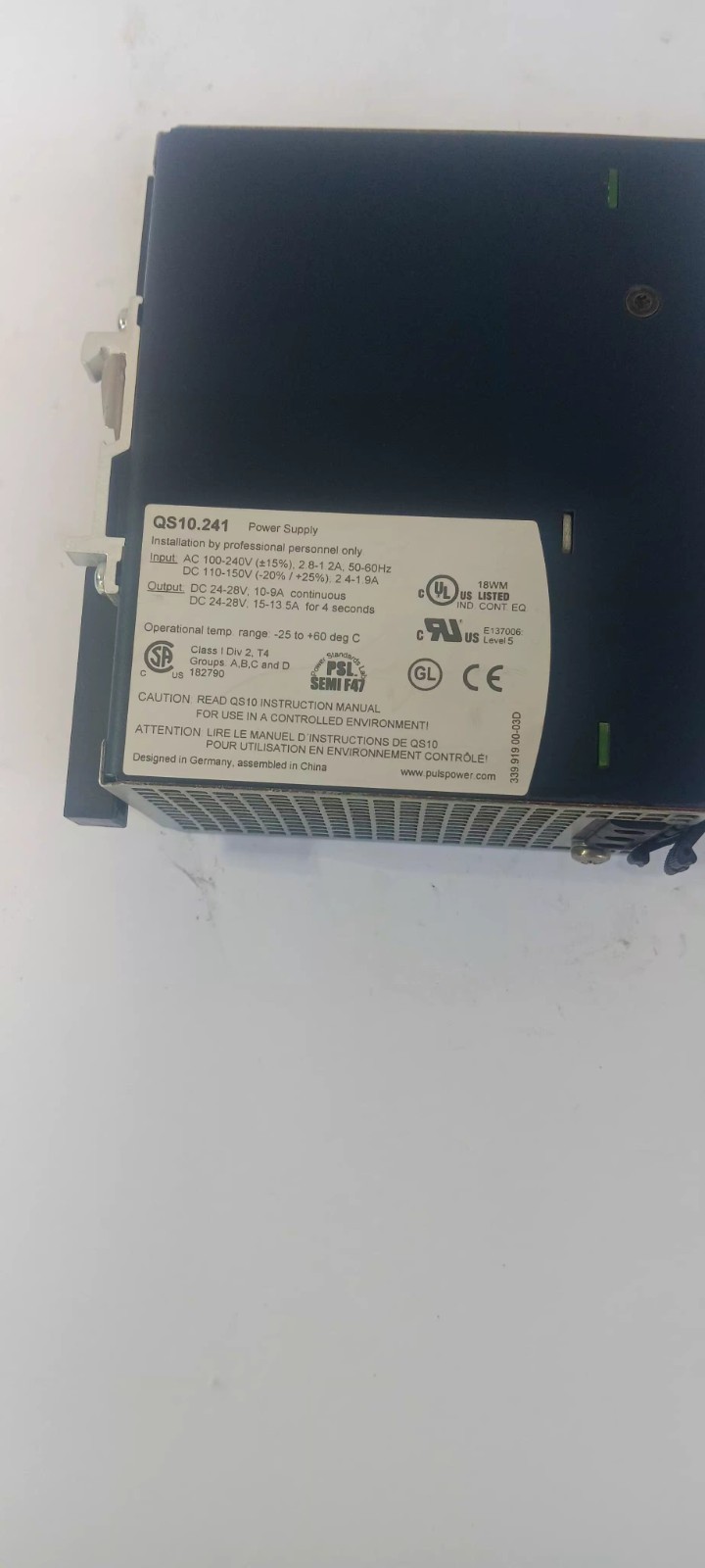 24 VDC, 10 Amp, Power Supply, Puls QS10.241 Power Supply, POWERS UP!