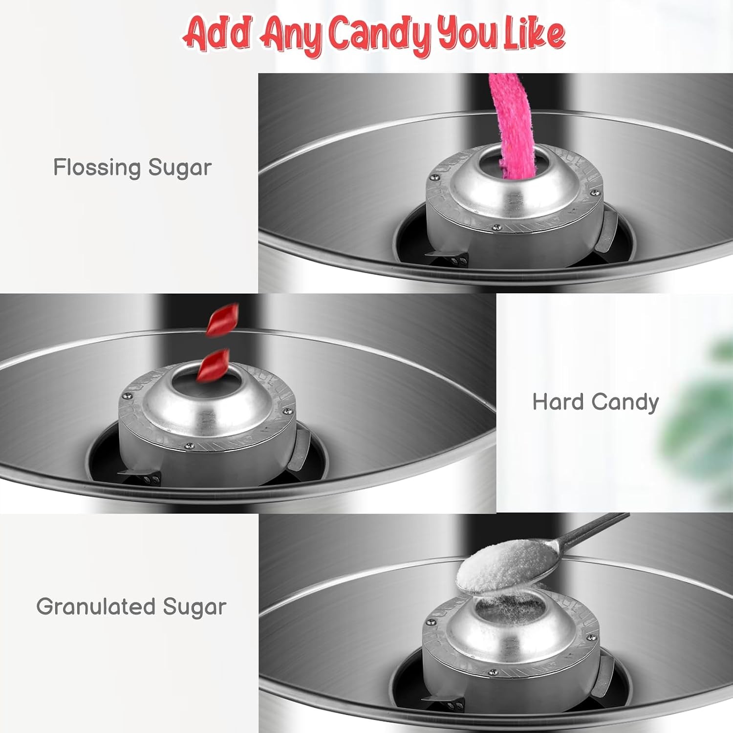 980W Cotton Candy Machine Red Candy Floss Maker with 21 inch Stainless Steel