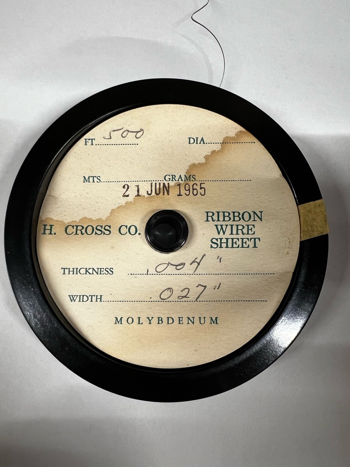 H. Cross Company Molybdenum Ribbon Wire 500 feet 0.004” x 0.027” NEW OLD STOCK
