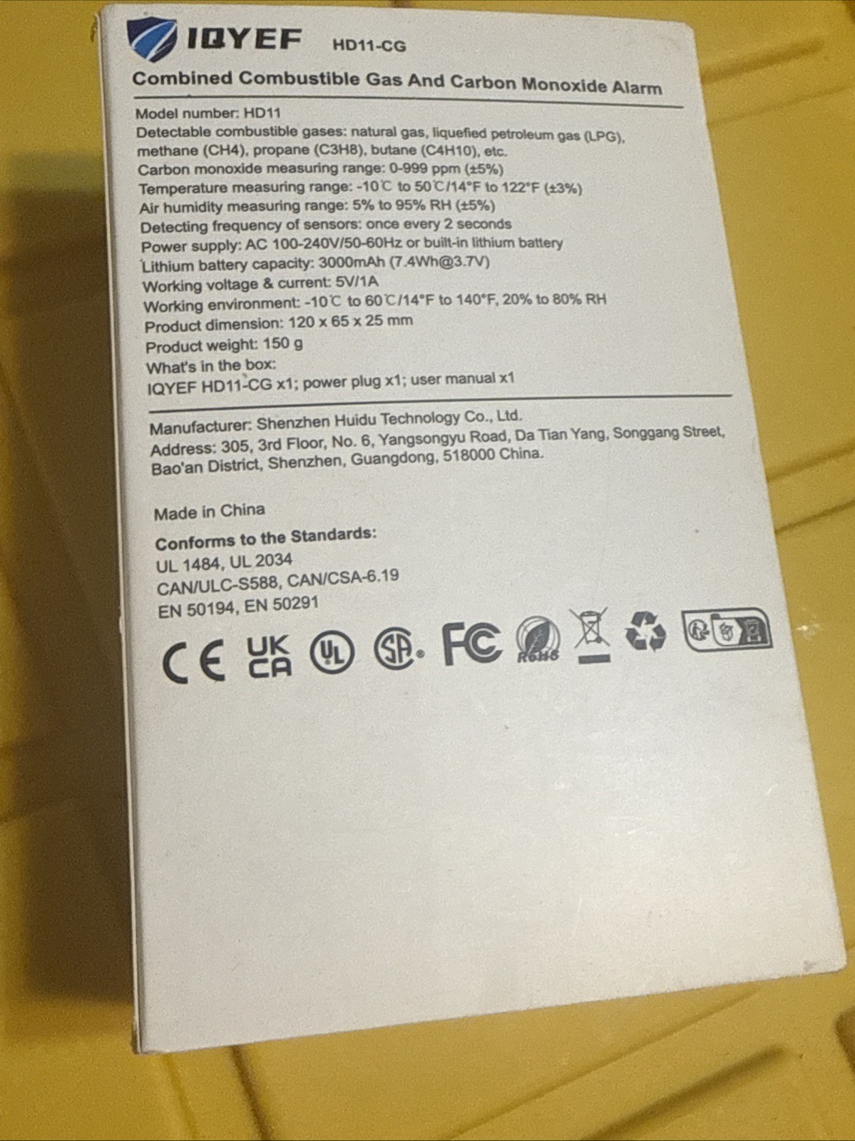 Iqyef HD11-CG Combined Smoke Combustible Gas And Carbon Monoxide Alarm