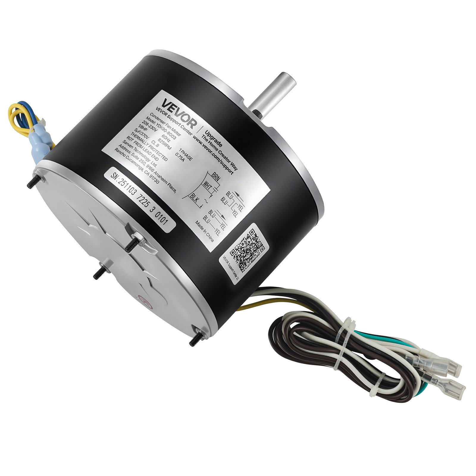 VEVOR Condenser Fan Motor with Capacitor 1/8HP 825RPM 208-230V CW/CCW Rotation