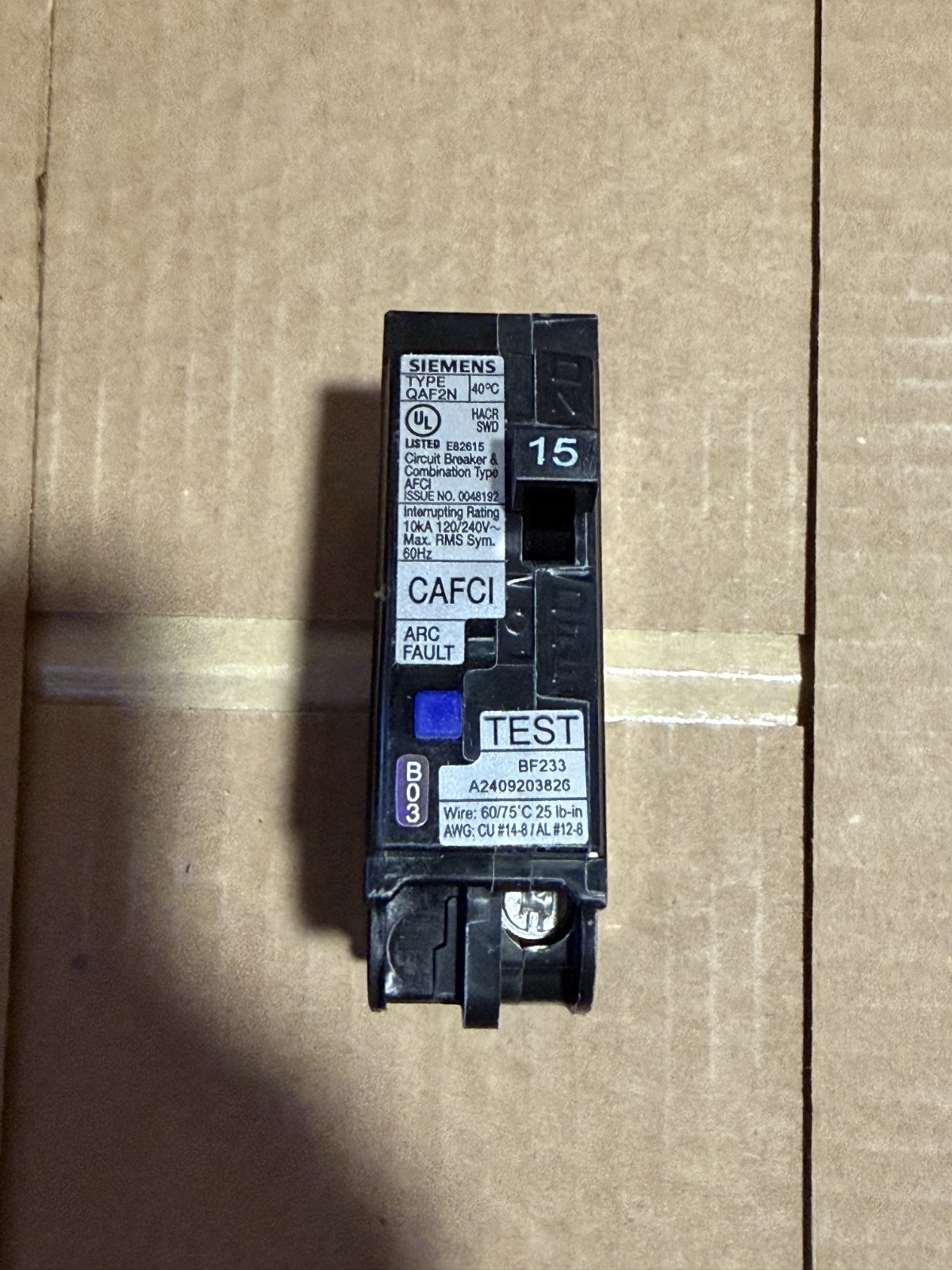 Siemens QA115AFCN – 15A – 1-Pole – Circuit Breaker
