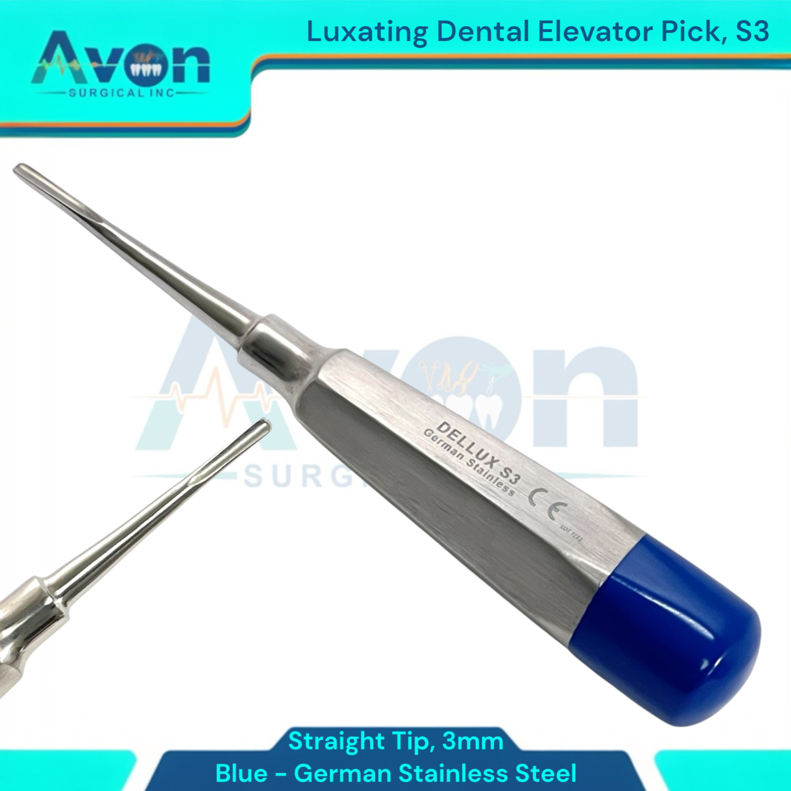 Dental Tooth Extraction Luxating Elevators, 1.5mm to 5mm, STR, German Steel(5PK)