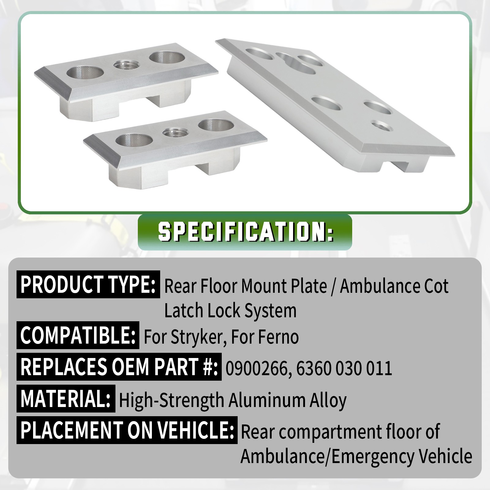 US Floor Mount Plate for Stryker Ferno Ambulance Stretcher Fastening System 3pcs