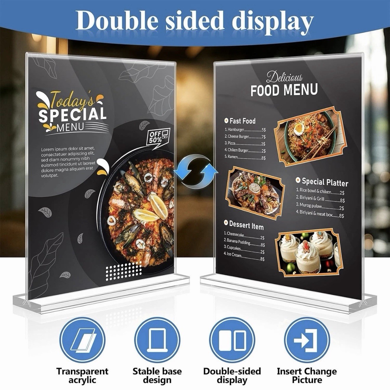 Acrylic Sign Holder, Double-Sided Stand up Table Top Sign Holders, Clear Acrylic