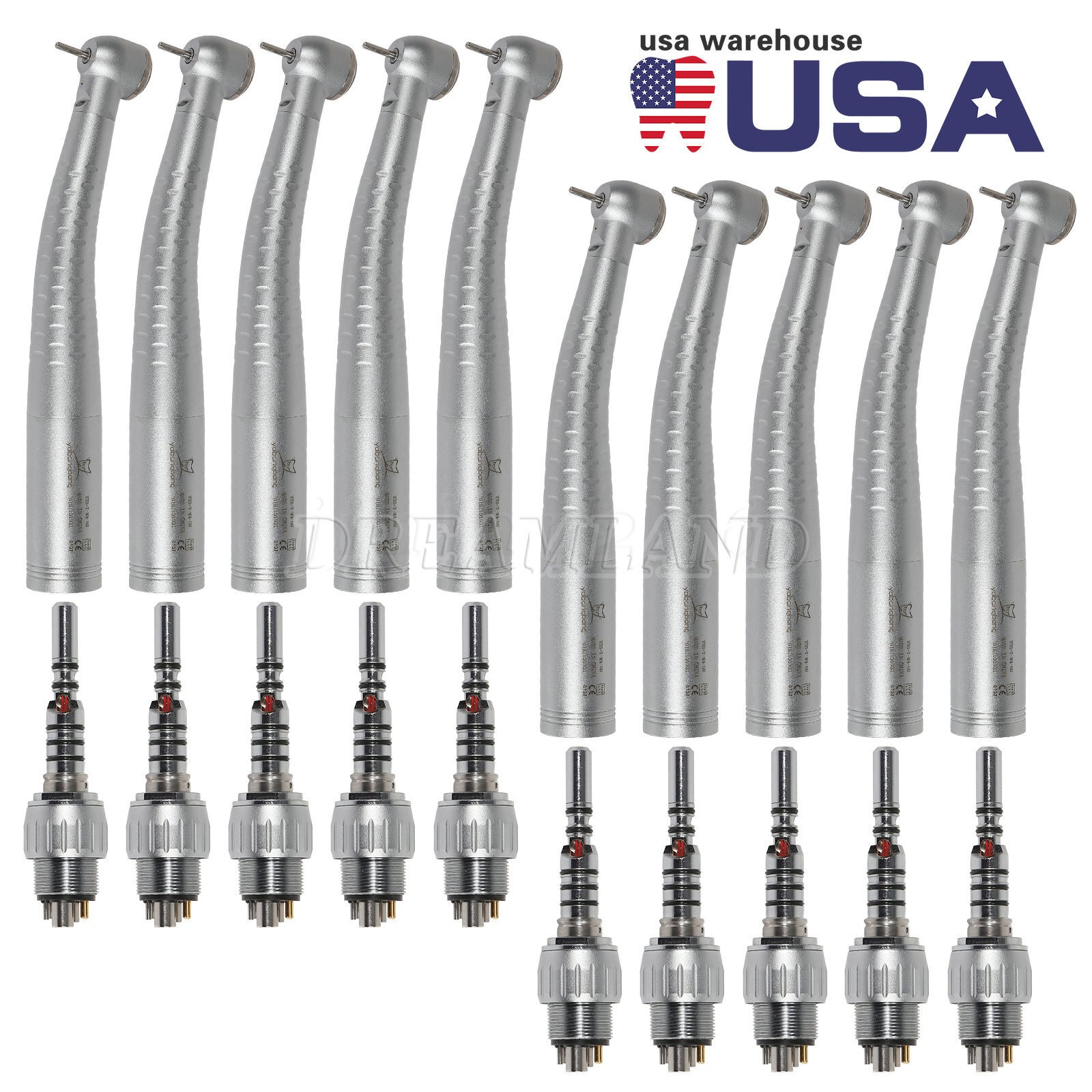 1-10 Yabangbang Dental Fiber Optic High Speed Handpiece 6Hole LED Coupler HOT
