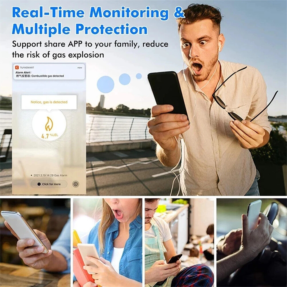 WiFi Smart Natural Gas Leakage Detector Alarm Monitor Digital LCD Gas Sensor