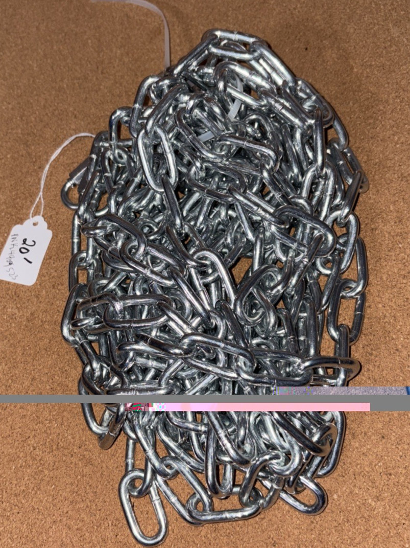 Coil Chain 20 Ft 20’ 5mm 3/16” 1100 lbs Rating – 2 Carabiner Hooks – Q235 Steel