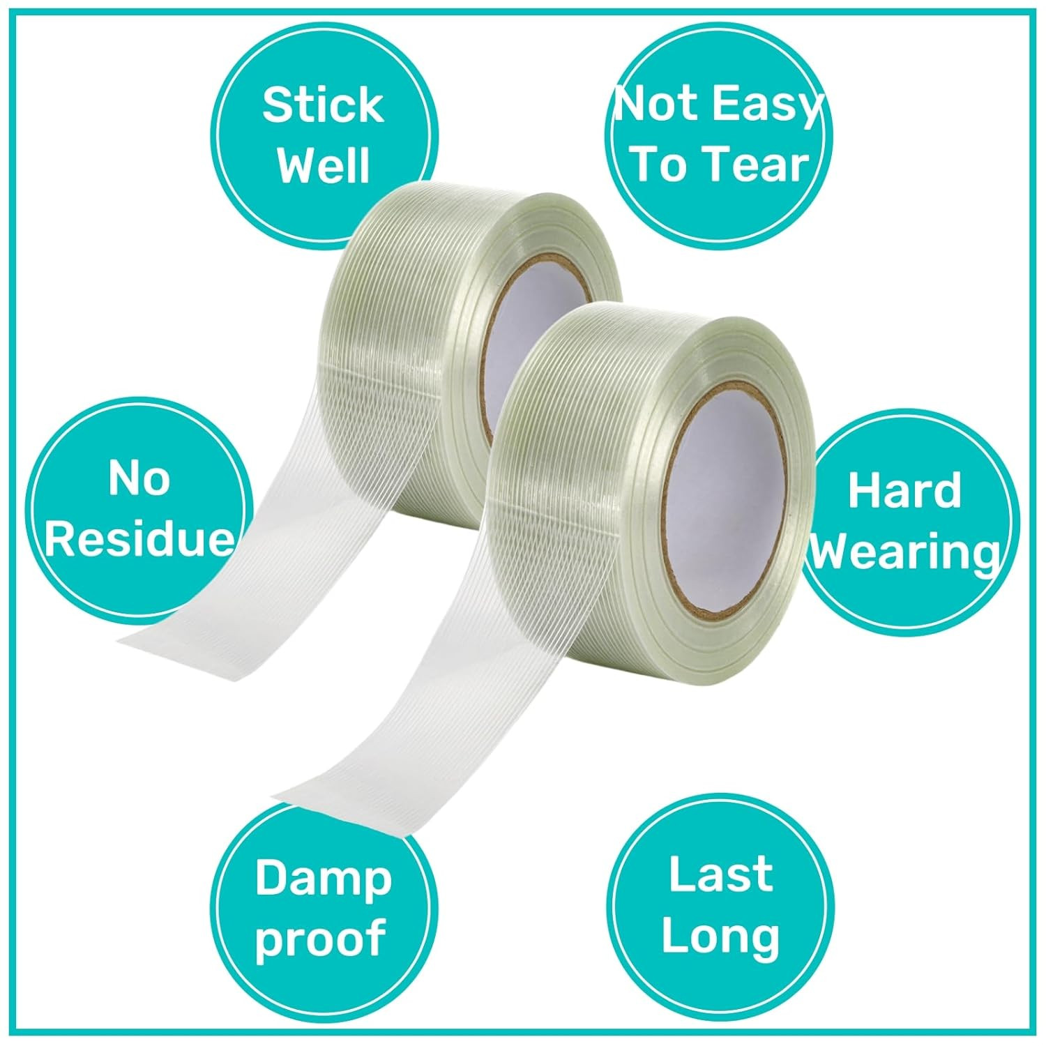6 Rolls Filament Strapping Tape, 2” X 60Yds X 5.5Mil Reinforced Fiberglass Tape