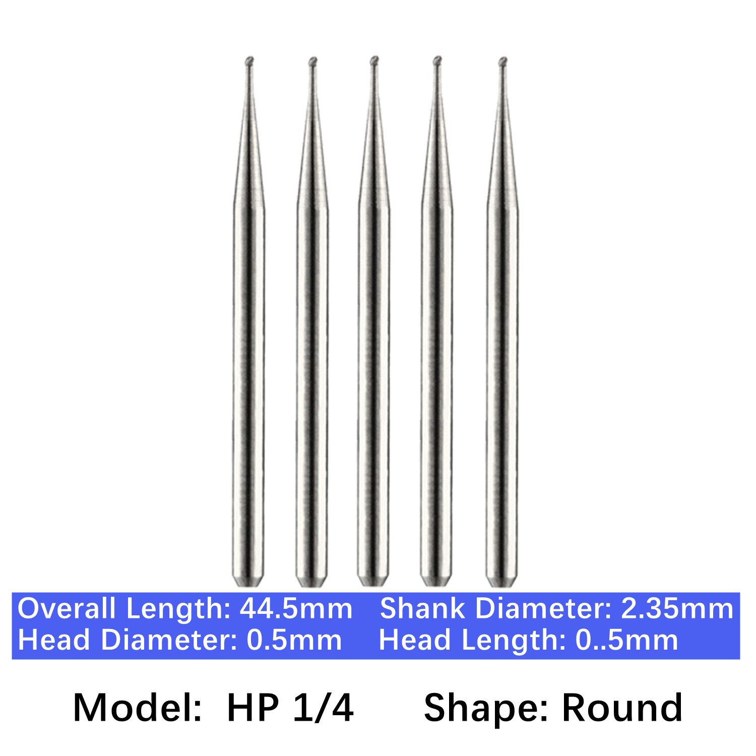 Vakker Dental HP 1/4 Carbide Burs Round For Straight Handpiece 2.35mm 5pc/pk