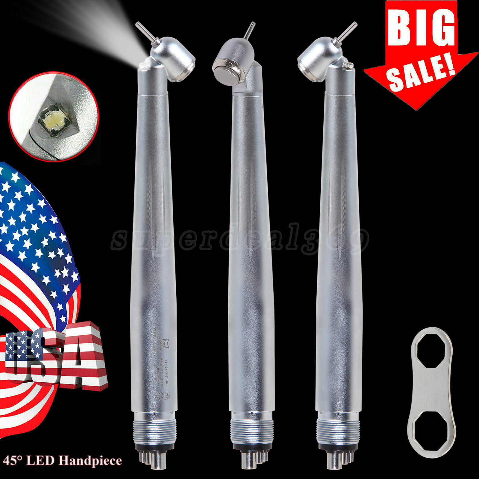 Dental 45 Degree Surgical High Speed Handpiece LED E-generator Push Button 4Hole