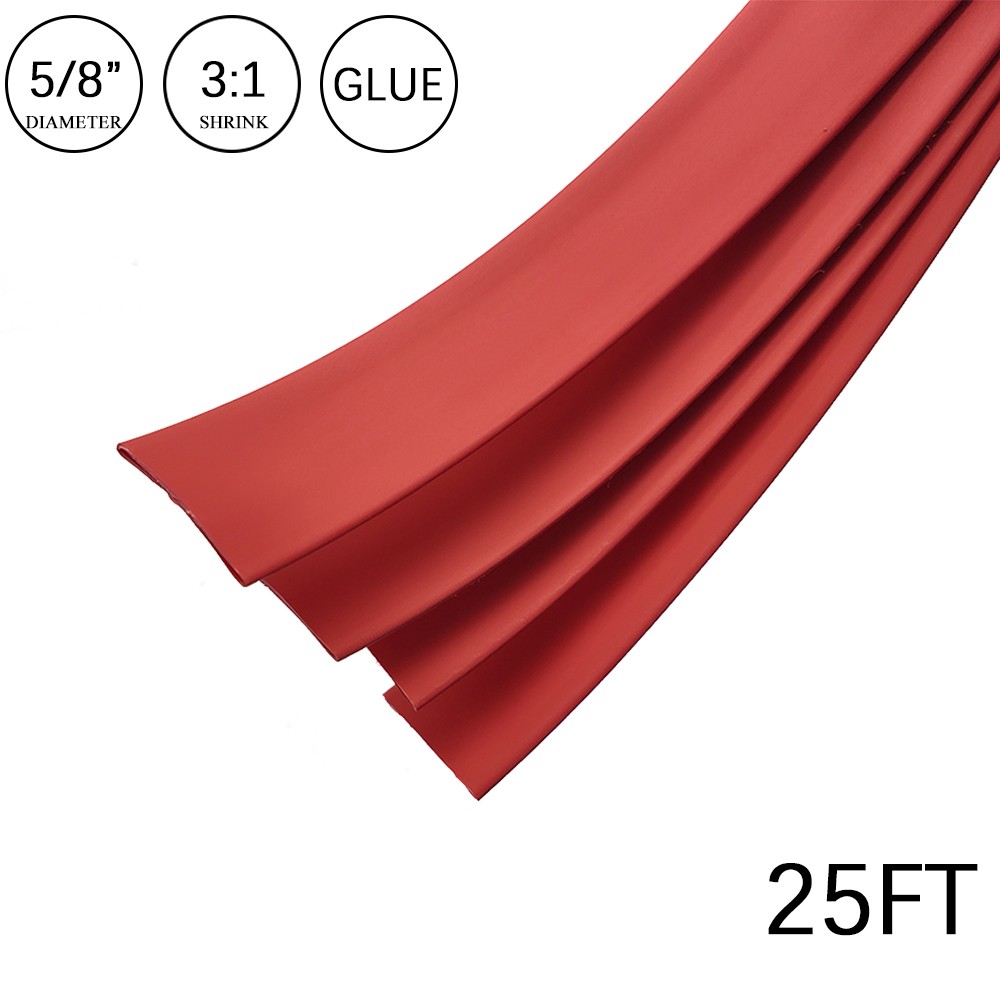 3:1 Heat Shrink Tubing Tube 5/8″ 25FT Red Glue Waterproof Dual Wall Wires Wrap