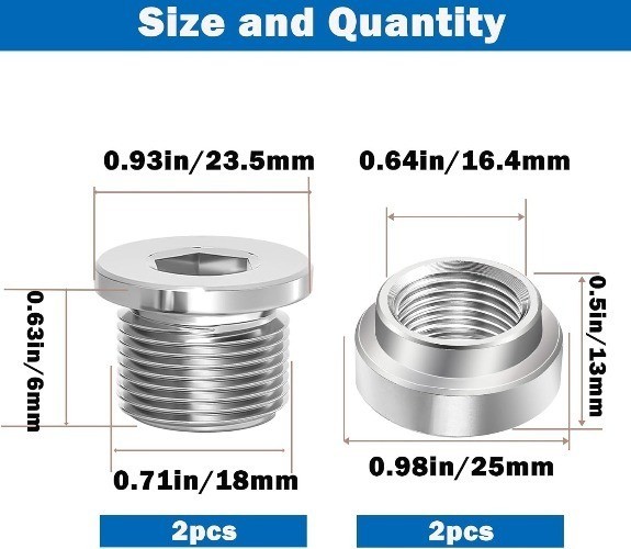 2 Pairs Sensor Bung, 304 Stainless Steel M18 X 1.5 2PCS Bungs and 2PCS Plugs