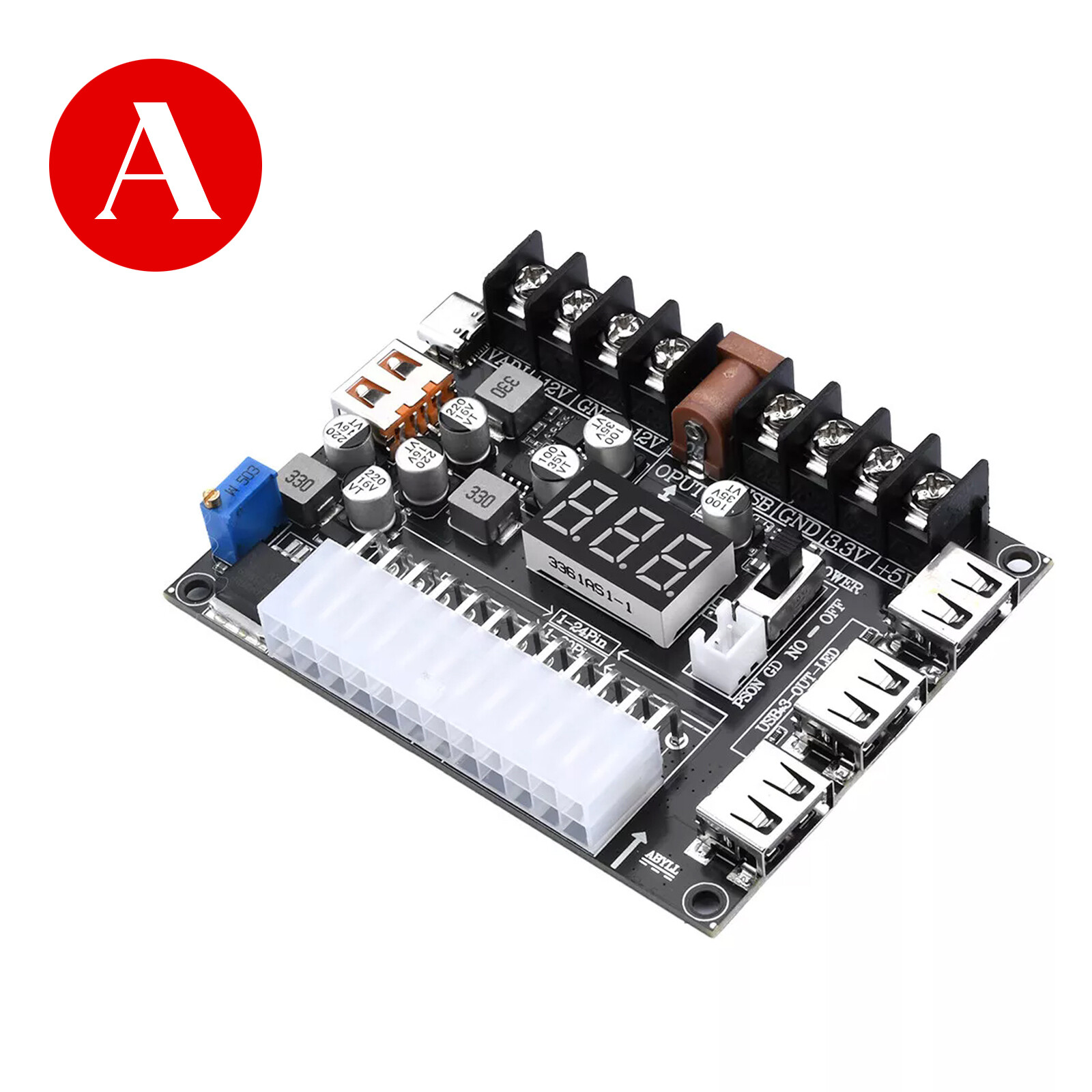 20/24Pin ATX Power Supply Breakout Board Adjustable Voltage Module / Case NEW