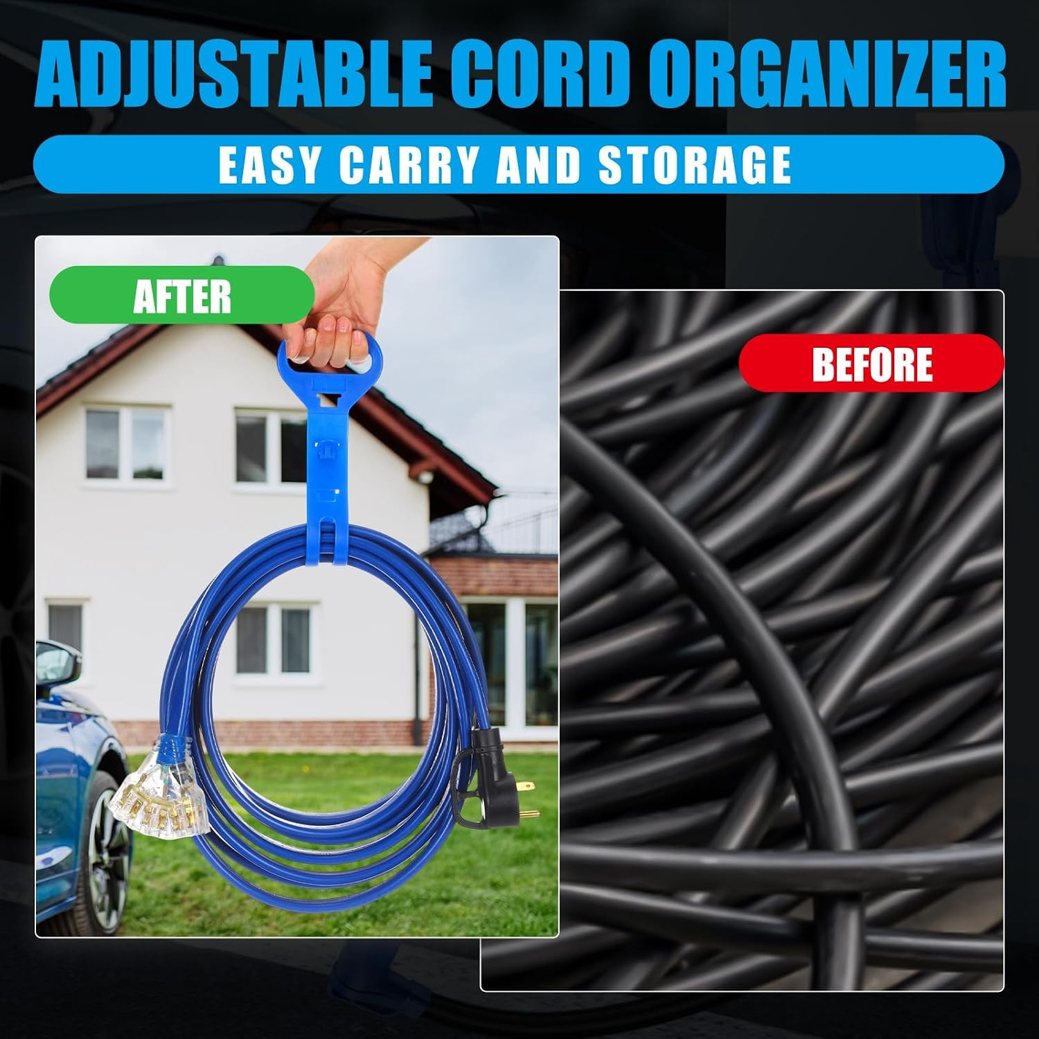 35 FT Flat RV Generator Adapter Cord NEMA TT-30P to 3X 5-20R/5-15R, 30A to 110V