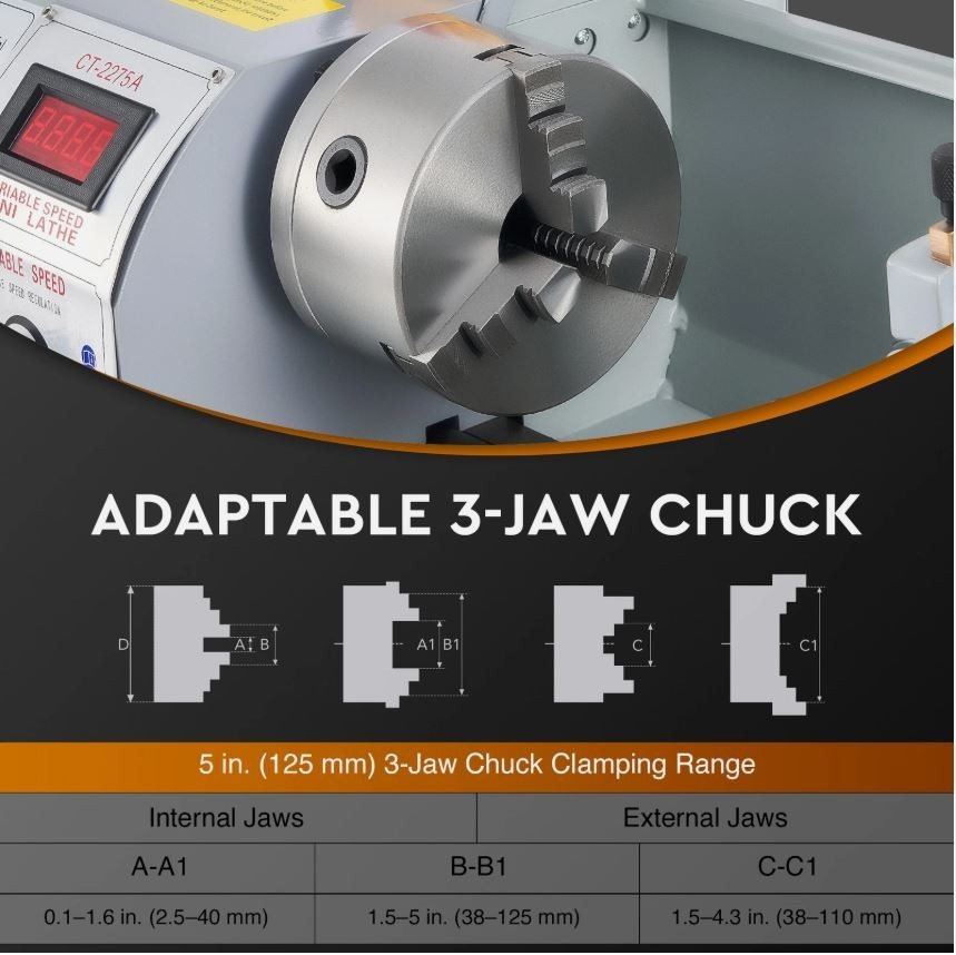 9×30″ Mini Metal Lathe 1100W DC Motor 3-Jaw Chuck LCD Display Metalworking