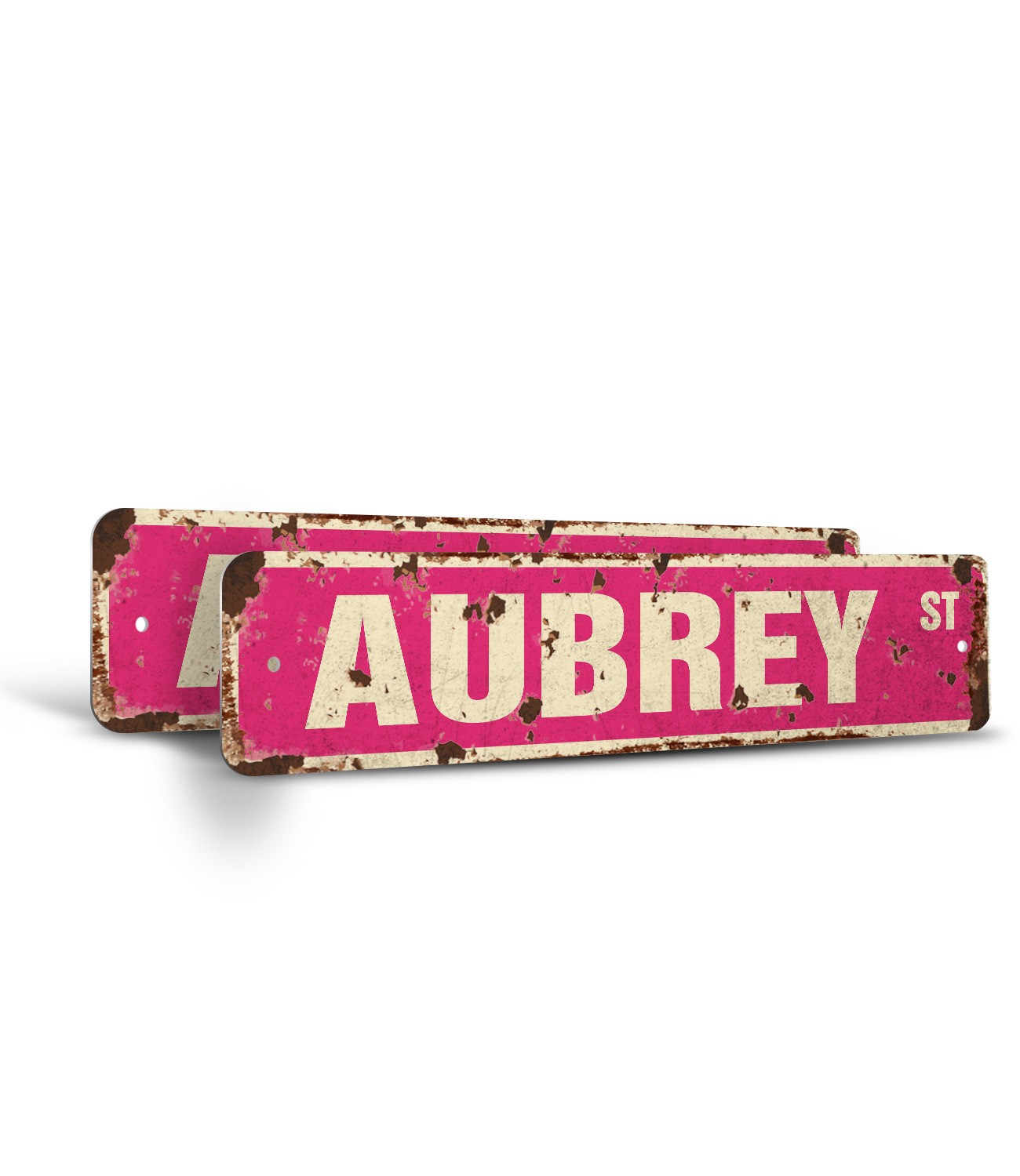 AUBREY Vintage Style Rustic Street Sign Childrens Name Room Metal Road Sign