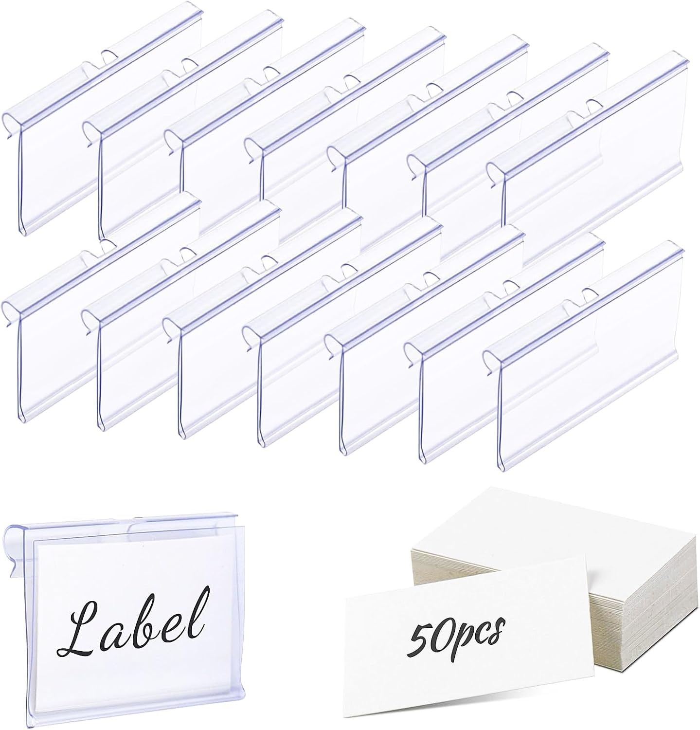 Versatile 50 Pcs Shelf Tag Holders – Durable PVC with Double Snap Lock Design