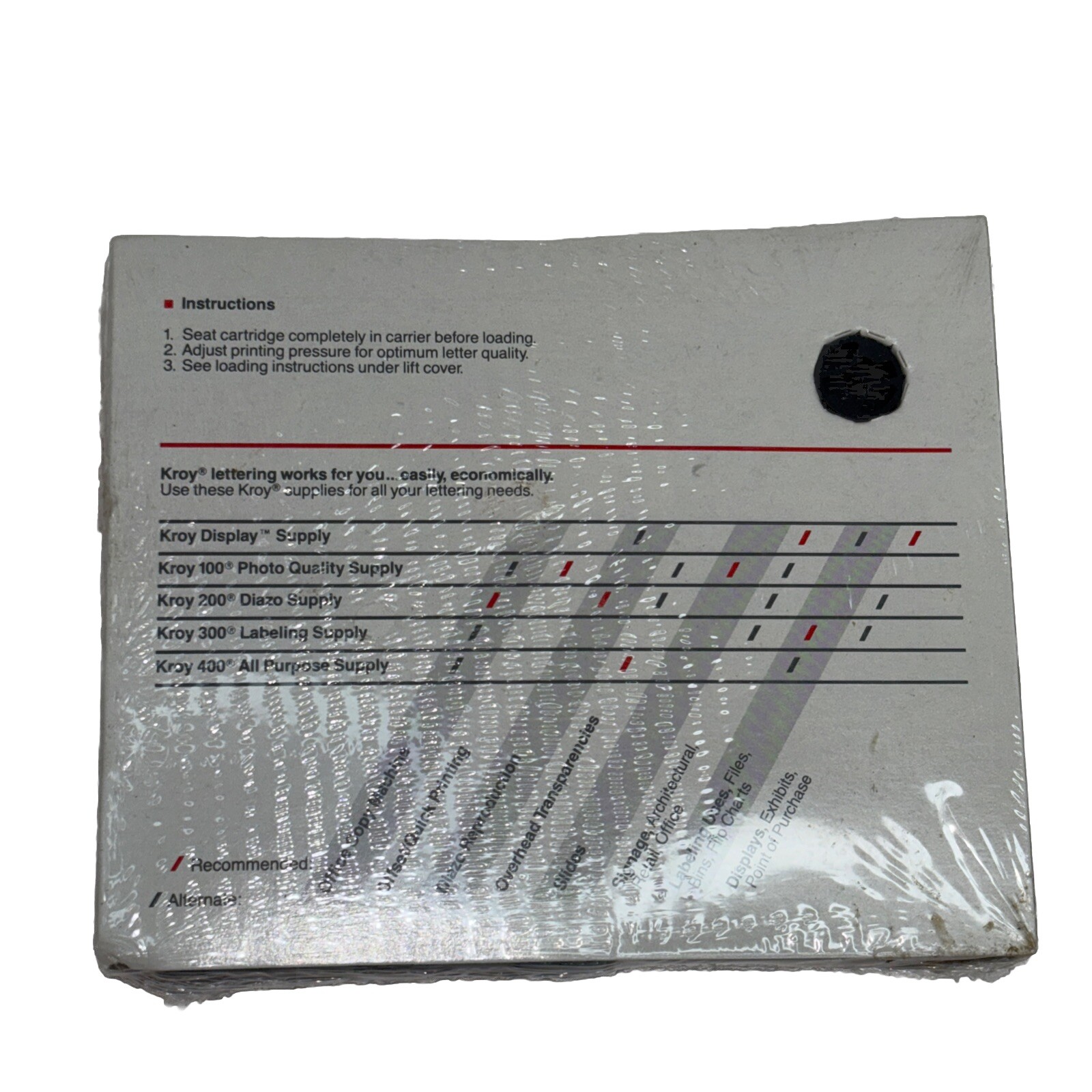 Kroy Premium Supply Cartridge Black/Translucent 200 Diazo Expired DEC 87 Sealed