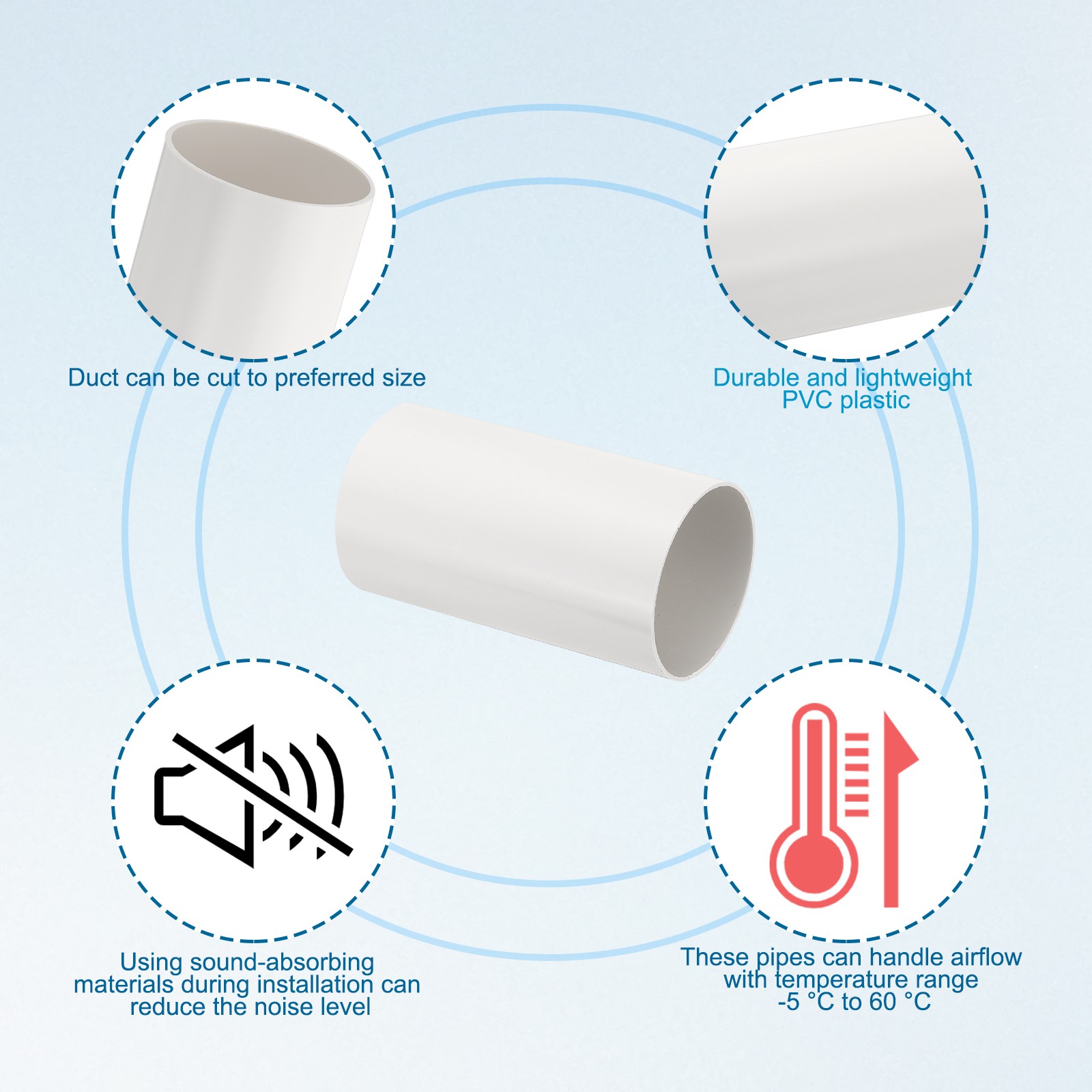 110mm/4.3″ Round Ventilation Duct, 8″ Long Rigid Ducting Pipe Connector