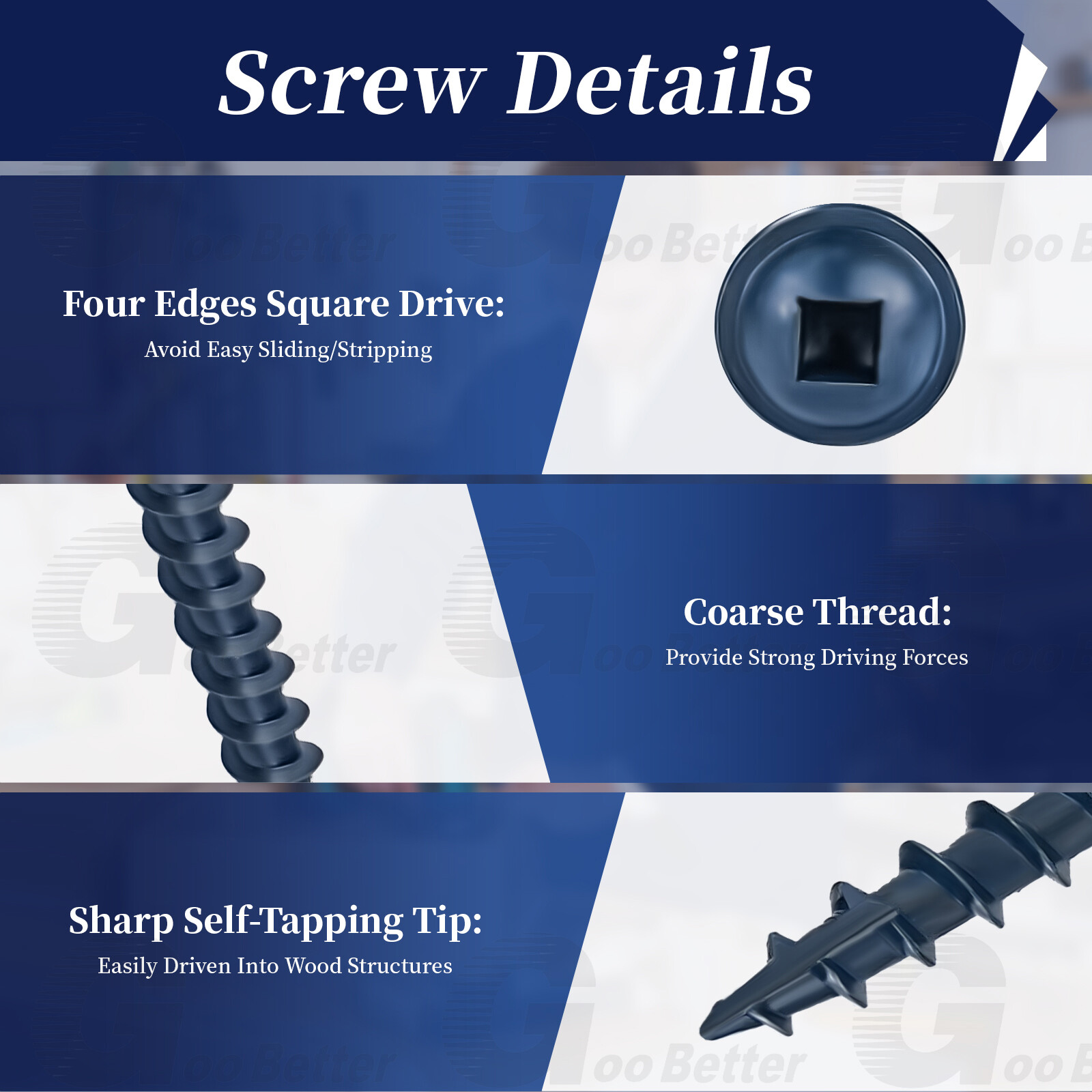 500pcs #8 Pocket Hole Screws Wood Screws Square Drive Head Self Tapping Screws