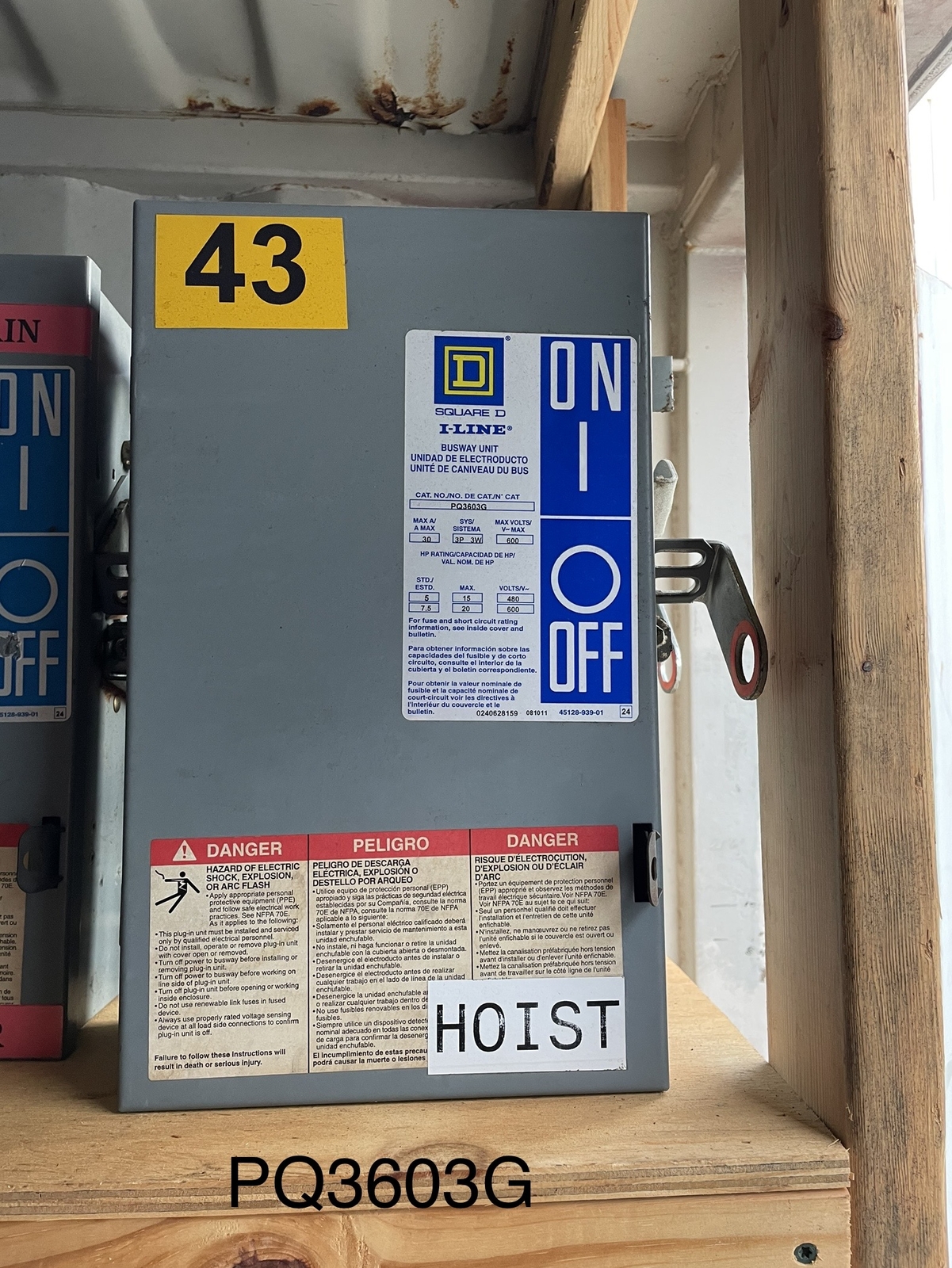 PQ3603G – SQUARE D I-LINE BUSWAY UNIT,30 AMP, 3P/3W, 600 VOLT