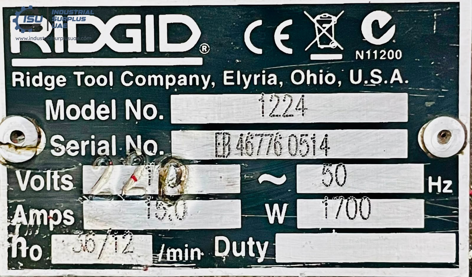 Ridgid 1224 Pipe Threader/Threading Machine 2-1/2″-4″ BSPT Die Heads 220V
