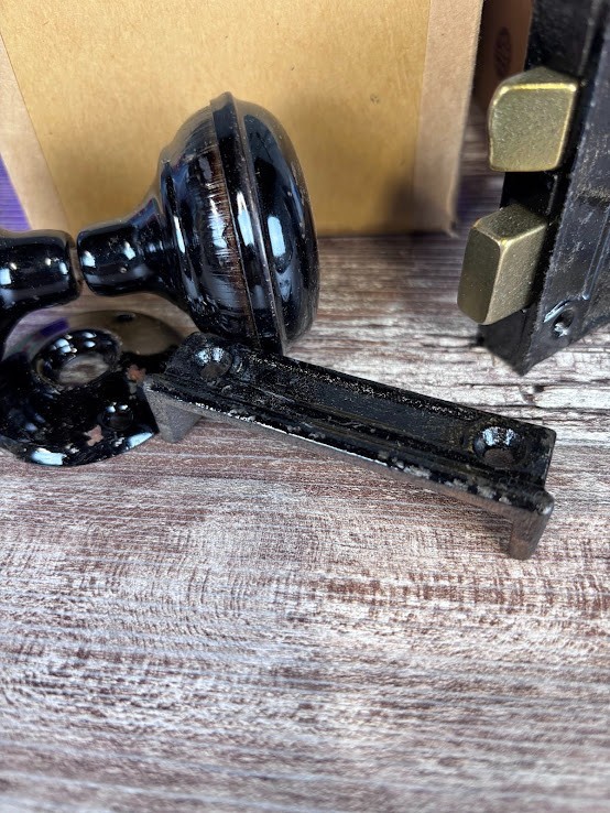 Vintage Horizontal Rim Lock Set Door Knob Jappanned Black Skeleton Key H0383-1D