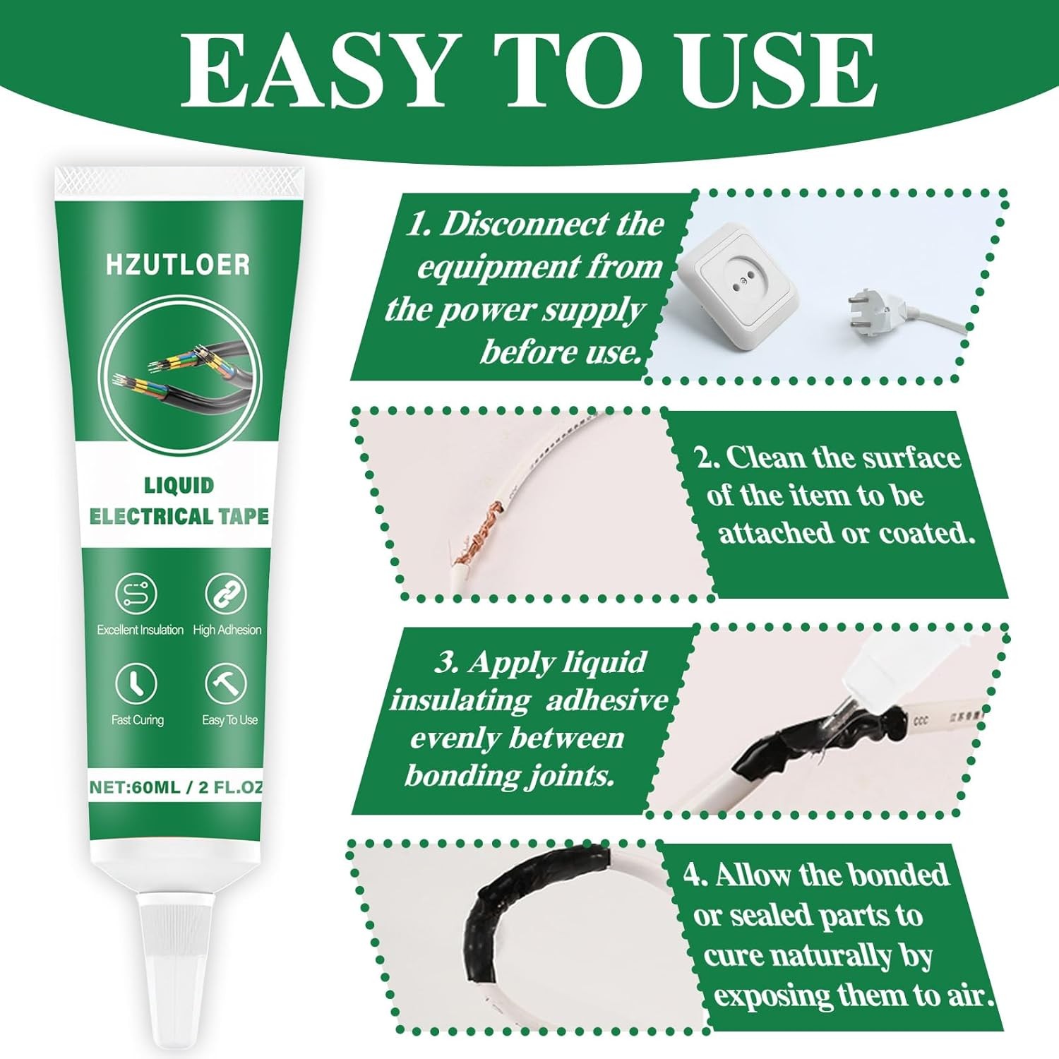 Liquid Electrical Tape, Waterproof Fast Drying High Temp Sealant Glue 2 Pack