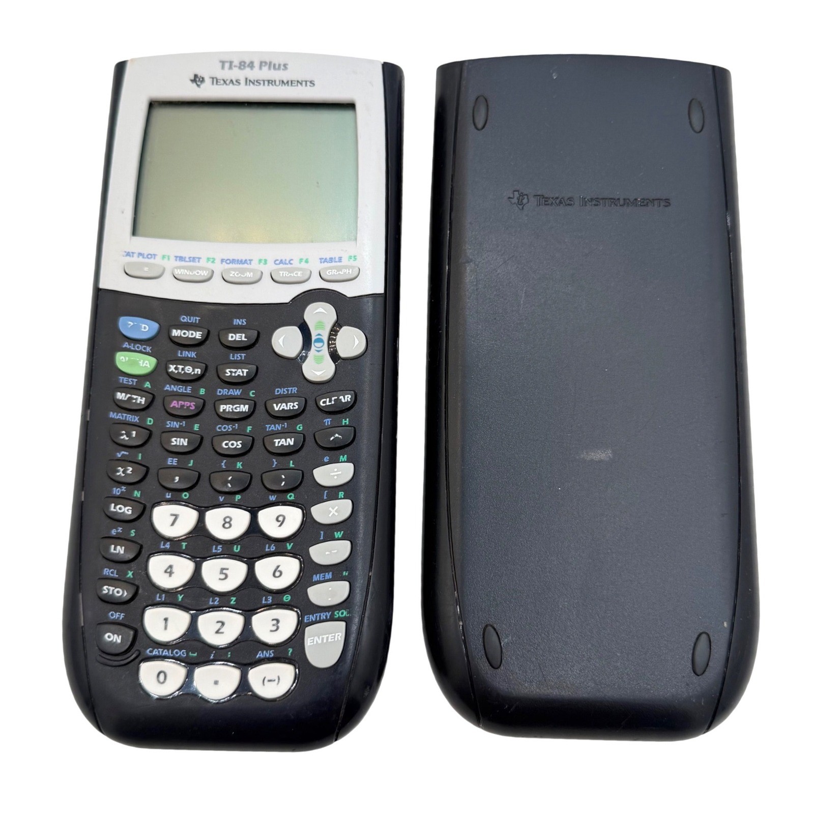 Texas Instruments TI-84 Plus Graphing Calculator Black Silver with Cover TESTED
