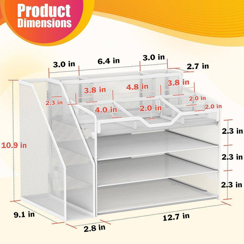 10.9 in X 15.5 in 4 Tier Paper Letter Tray with File Holder, Desk Organizer Tray