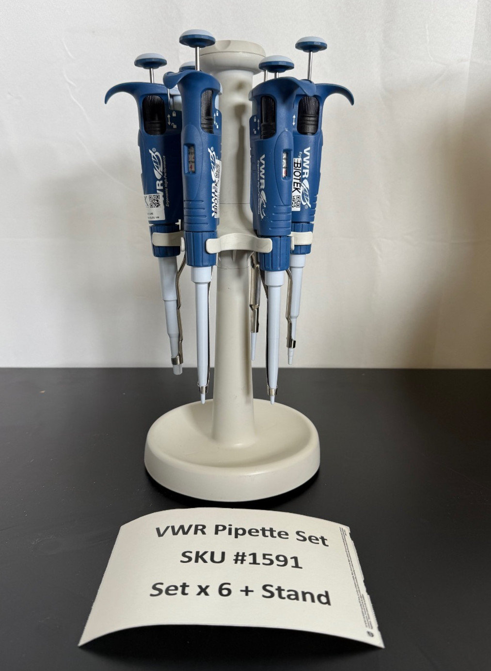 VWR Set of 6 Pipettes w/Stand 0.1-2, 0.5-10, 2-20, 10-100, 20-200, 100-1000 uL