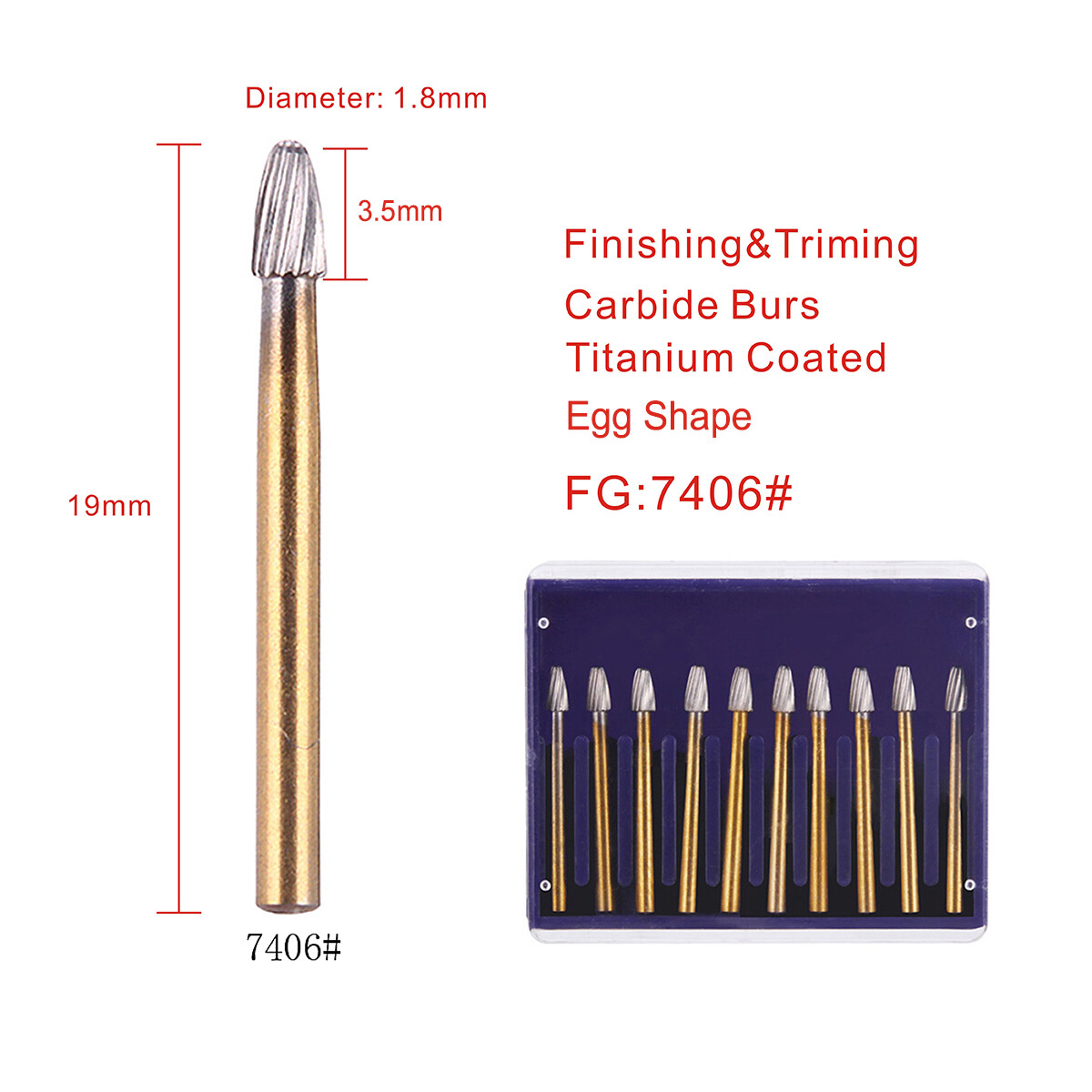 Dental Trimming/Finishing FG Gold Burs Tungsten Carbide For High Speed Handpiece