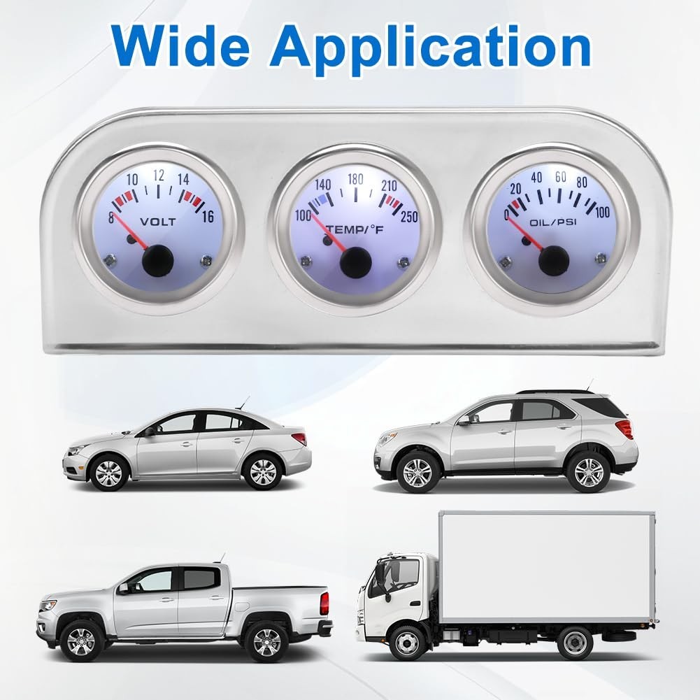 52mm Water Temp Oil Pressure Voltmeter Triple Gauge Set 3 in 1