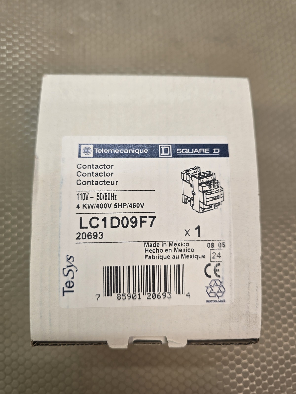 Telemecanique Square D LC1D09F7 Contactor 110V 50/60Hz 4KW 400V 5HP 460V