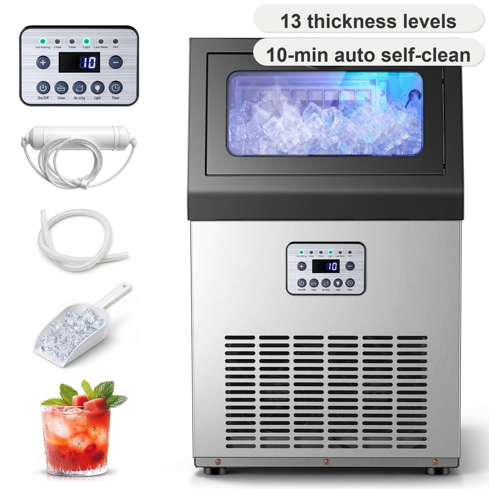 Zomagas 80lbs Commercial Ice Machine 32Cube 14Min 18lbs Storage Auto Clean Timer