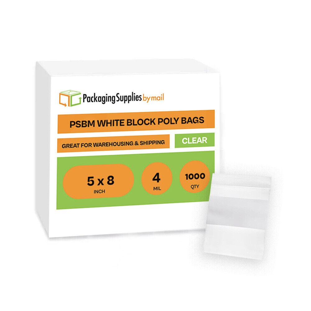 5″x8″ (1000) Clear Reclosable Bag, Writeable White Block, Water-Resistant, 4 Mil