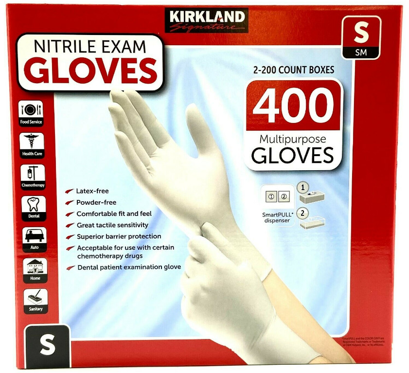 Kirkland Signature Nitrile Exam Powder-Free Exam Gloves – Small – 400 Count