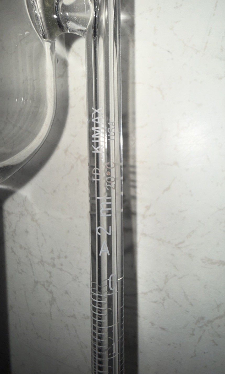 KIMAX Glass 2mL Graduated Class A Micro Buret Burette w/ Reservoir (No Stopper)