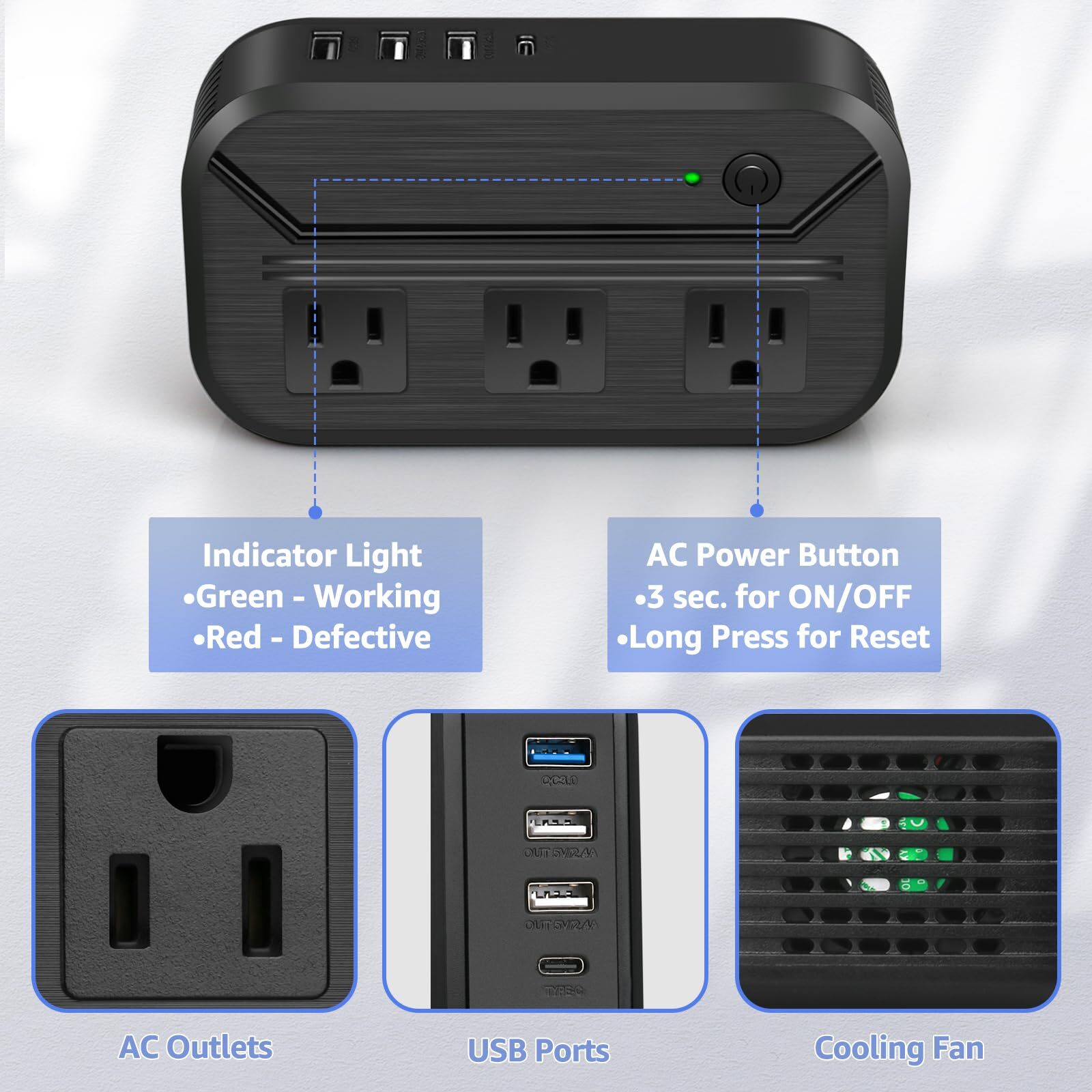 Universal Voltage Converter with Multiple Ports for International Travel Use