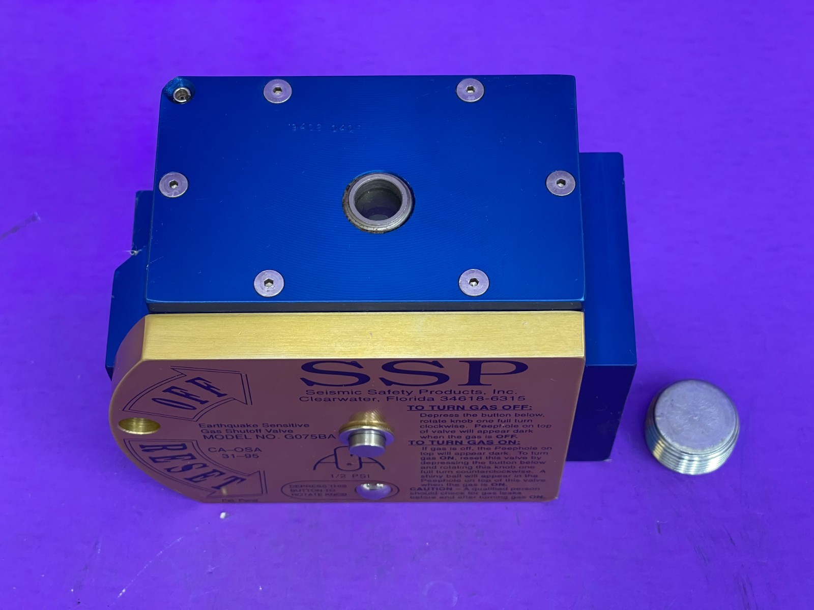 Seismic Safety Products Inc Earthquake Sensitive Gas Shut Off Valve Model G075BA